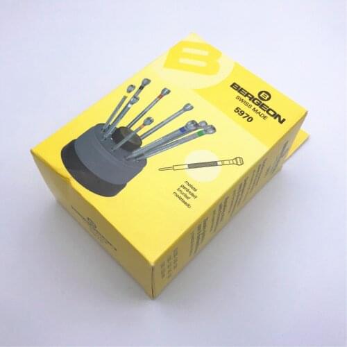 Bergeon 5970 Rotating stand with 9 screwdrivers for watchmakers repair with 1 spare blade per diameter