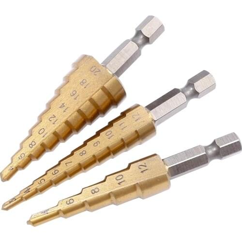 High Speed Steel Wood Hole Cutter Cone Drill Bit 4-12 4-20 4-32 Drill Power Tool Metal Hexagon Handle Pagoda Drill Step Drill