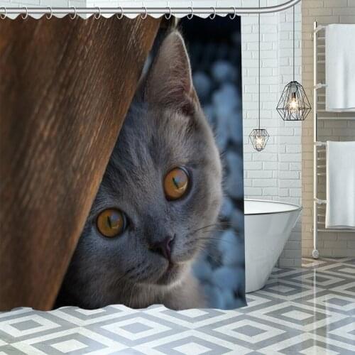 Custom High Quality Shorthair Cat Shower Curtain Waterproof Bathroom Polyester Fabric Bathroom Curtain With Hooks
