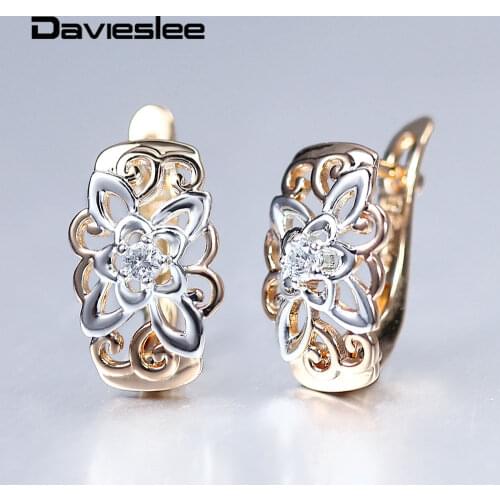 585 Rose Gold Womens Stud Earrings Cut Out Flower White Color Earrings for Women Fashion Jewelry Party Wedding Gift New LGE299