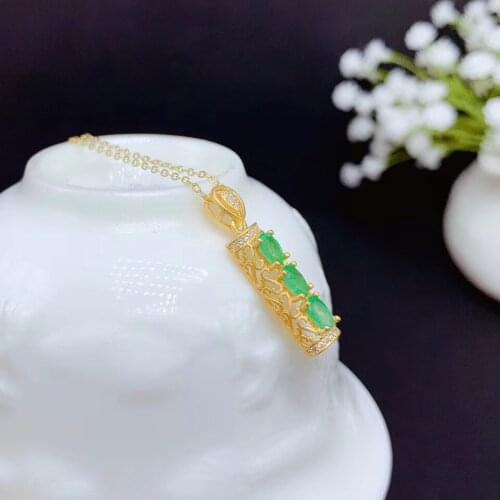 New Coming Natural and Real Emerald Pendant Solid S925 Sterling Silver Emerald necklace For Women Colour Gem Stone