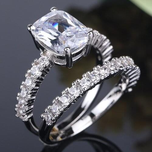 4 Claws 2pcs Set Wedding Ring for Women Micro-inlaid Simulation Zircon Ring Set of Rings Jewelry Engagement Couple Love Ring