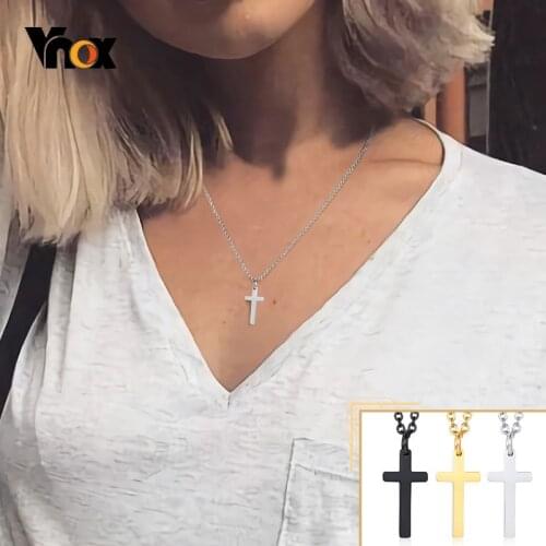 Vnox Small Cross Necklaces for Women,Simple Classic Cross Pendant,Stainless Steel Faith Christ Prayer Collar Jewelry