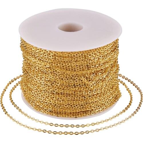 100m/roll Golden Cable Chains Link Unwelded with Spool for DIY Anklet Necklaces Bracelet Jewelry Making Accessories 3x2x0.6mm