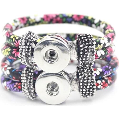 1PC New Arrival Leather Bracelet, Flower Flower PU Leather Snap Bracelet For Women Girls Gifts Snap Jewelry Puselra