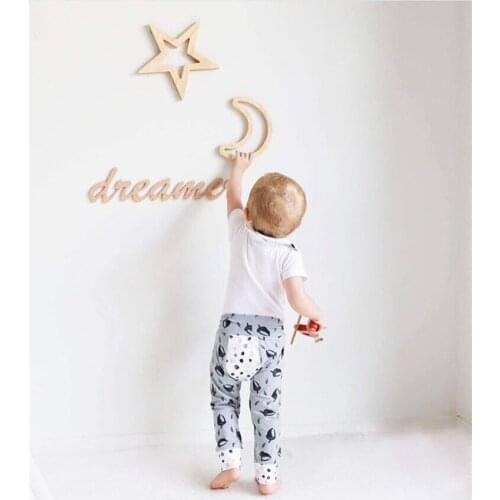 1PC Kids Room Background Wall Decor Cartoon Wood Stickers On The Wall Home Decor Rabbit Star Moon Heart Plane Decor. MI 014