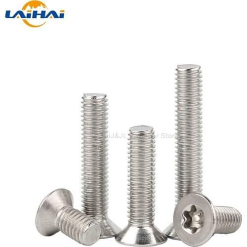 10/50x M2.5M3M4M5M6 304 stainless steel Six Lobe Torx Flat Countersunk Head with Pin Tamper Proof Anti Theft Security Screw Bolt