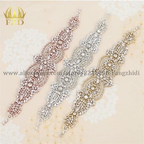 10pcs) Wholesale iron on rhinestone dance appliques crystal applique belts for Wedding Dresses Bridal Sash