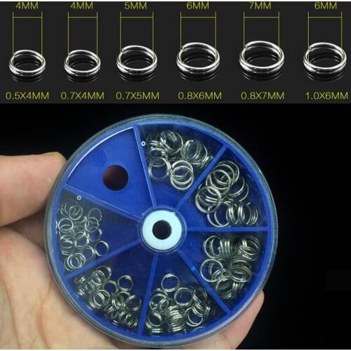 115pcs High Carbon Stainless Steel Double Loop Fishing Ring 6 Size Mixed Split Clip Swivel Change Hook Connector with Box