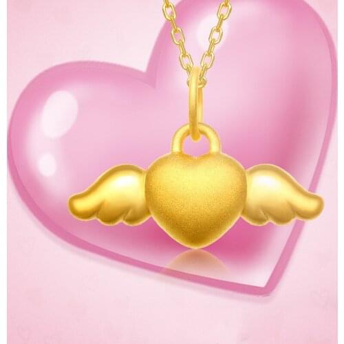 2020 New Pure Gold Gold Heart Pendant Ladies 3D Hard Gold Angel Wings Clavicle Chain Gifts Event Gifts