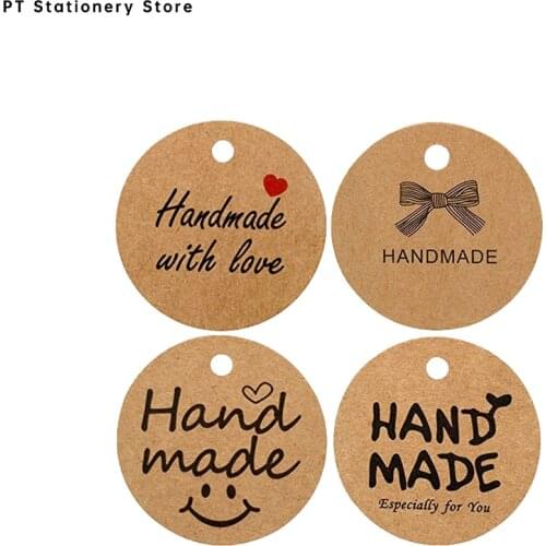 300 Pcs Round Handmade Tags with Love Gift Tags for Wedding Party Decoration Tags Packaging Hang Paper Tags Stationery Tags