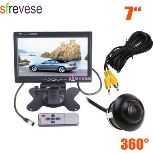 7" TFT LCD Monitor Car Rear View Kit + Waterproof HD CCD Parking Backup Reversing Camera 360 Degree Rorateable