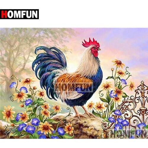 HOMFUN Full Square/Round Drill 5D DIY Diamond Painting "Flower & Rooster" Embroidery Cross Stitch 5D Home Decor Gift A07952