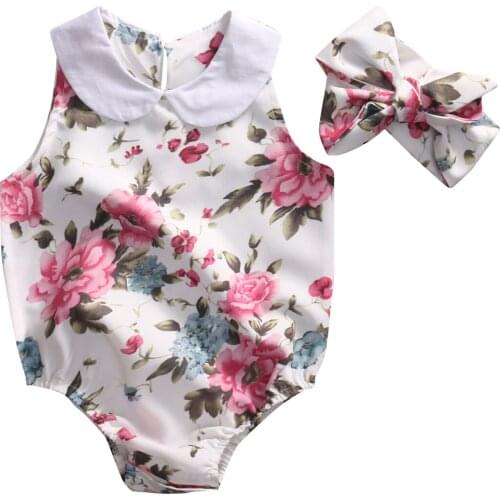 Citgeett Floral Newborn Infant Baby Girl Bodysuit Collar Sleeveless Jumpsuit Outfits Sunsuit Summer Clothes 0-24M