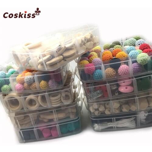 Wooden Teether Pacifier Clip Mix Color Crochet Beads Geometric Hexagon Silicone Bead Breakaway Safety Clasp For Baby Teether Toy