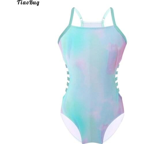 TiaoBug Kids Girls One-Piece Jumpsuit Swimwear Adjustable Straps Hollow Out Side Print Bodysuit For Beach Pool Swimming Bathing