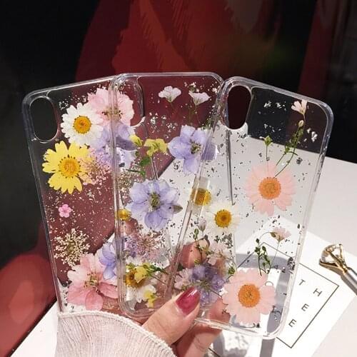 New Dried Flower Silver foil Clear Phone Cases For iPhone XS Max XR X 6 6S 7 8 Plus 11 12 mini Pro Max Soft Silicone Back Cover