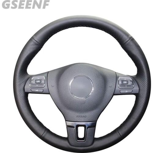 DIY Artificial Leather Hand-stitched Black Car Steering Wheel Covers for Volkswagen VW Jetta 6 Polo Golf 6 Mk6 2011 - 2014