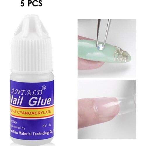 5 Bottles 3g Nail Glue Clear Strong Adhesive Acrylic False Nails Nail Adhesive Suitable for Sticky Nails Rhinestone