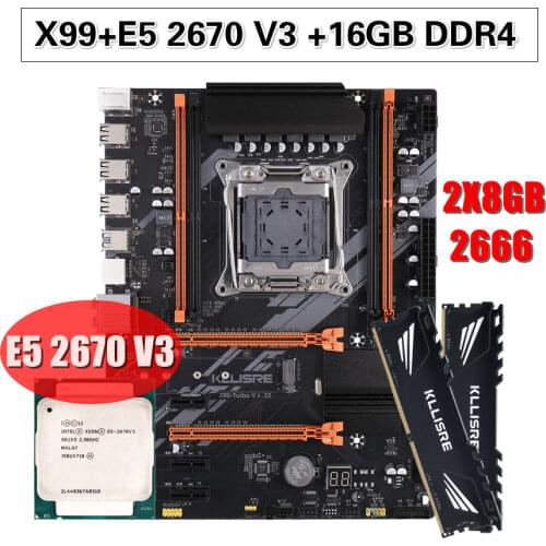 Kllisre X99 D4 Motherboard set with Xeon E5 2670 V3 LGA 2011-3 CPU 2pcs X 8GB =16GB 2666MHz DDR4 Memory
