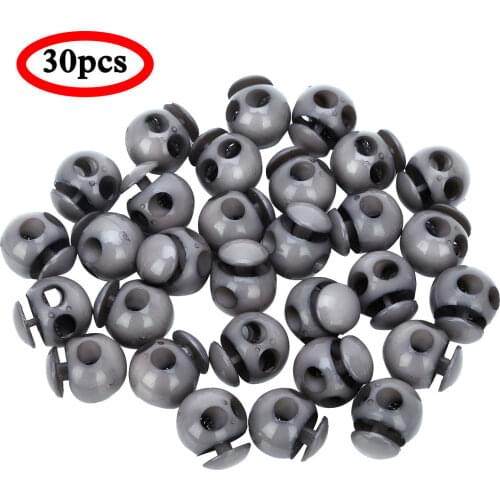 30Pc Round Ball Lanyard Stopper Sliding Fastener Buttons Toggle Double-Hole Spring Loaded Drawstring Rope Cord Locks Clip Ends