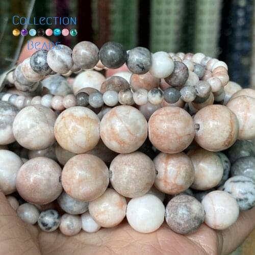 Natural Pink Zebra Jaspers Stones Loose Round Beads For Jewelry Making 4-12 mm Diy Bracelets Accessories 15" Wholesale