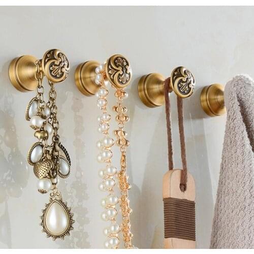 Robe Hooks Antique Bronze Brass Wall Hook Single Clothes Hanger Towel Hooks Bathroom Accessories Decorative Coat Door Hooks