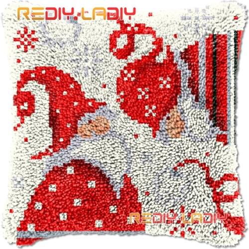 Latch Hook Cushion Cover Christmas Gnomes I Needlepoint Kits Chunky Acrylic Yarn Crocheting Pillow Case Arts & Crafts