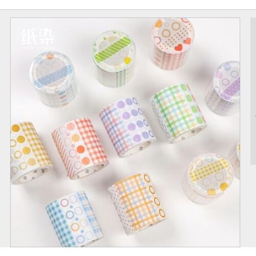 50mm Fresh salt color plaid checks grid control circle dots heart collage deco washi tape DIY planner scrapbooking masking tape