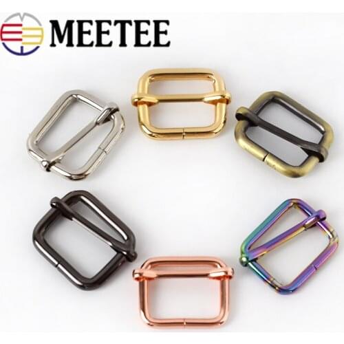 Meetee 10pcs 13-50mm Metal Pull Core Buckle Webbing Adjustment Buckles Tri-glides Slides Roller Pin Clasp Bag Strap Slider Hook