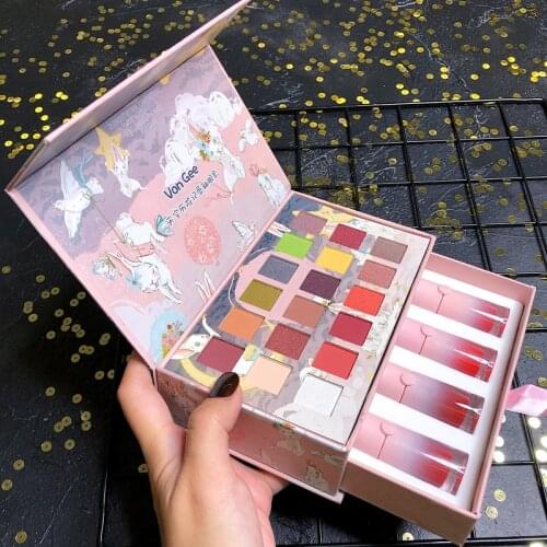 Makeup Set 1PC Eyeshadow Palette+4PCS Lipstick Shimmer Matte Glitter Eyeshadow Pallete Metallic Pigmente Makeup Palette Lipgloss