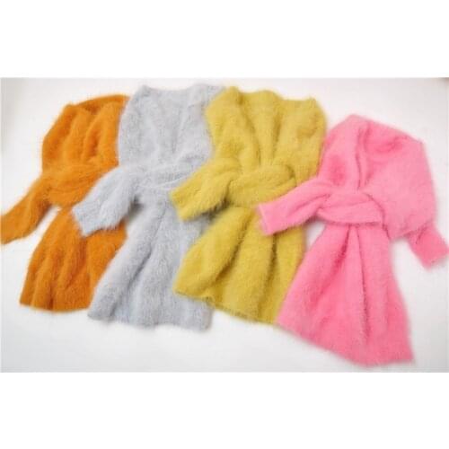 Genuine mink cashmere knitted fall winter hairy angora rabbit hair round neck slim blouses pullover bottoming jumper sweater top