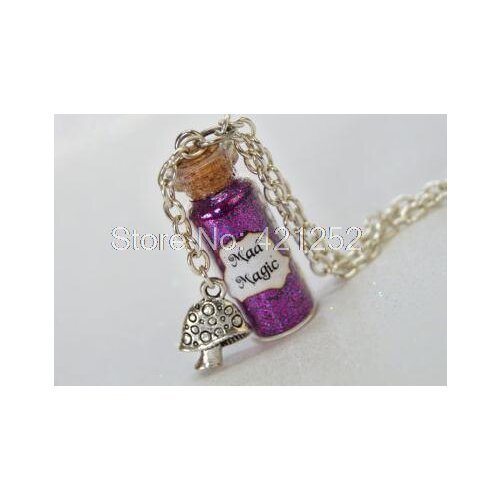 12pcs Cheshire Mad Magic glass Bottle Necklace with a Mushroom Charm Alice in Wonderland Inspired necklace