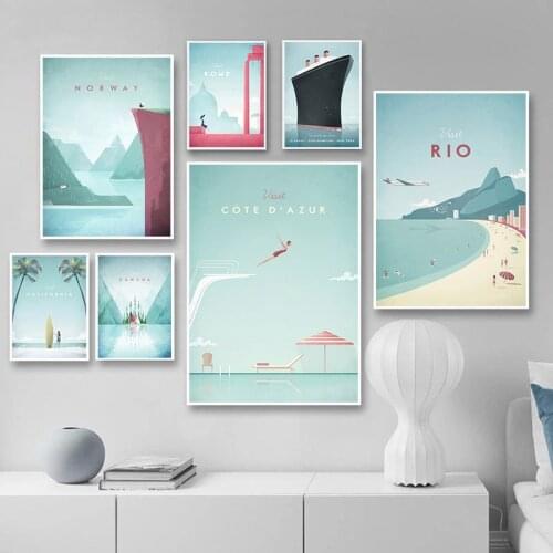 Travel Illustration Poster Nordic Minimalist Print Vintage Landscape CanvasPainting Wall Art Picture Living Room Decoration