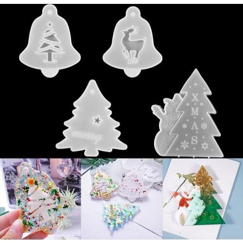 Christmas Tree Elk Silicone Mold Snowman Bell Epoxy Resin Molds For DIY Pendants Door Number Decor Craft Jewelry Making Supplies