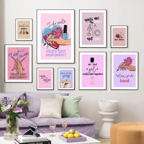 Nordic Fashion Canvas Painting Abstract Pink Graffiti Poster Cartoon Makeup Nail Polish Lashes Wall Art Pictures Home Decoration