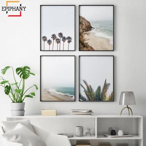 Modern Coastal Wall Art Beach Print Ocean Palm Tree Home Decor Landscape Gallery Canvas Painting Wall Pictures for Living Room