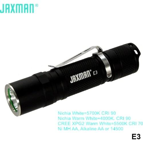 Jaxman E3 High CRI Nichia Cree LED Flashlights AA 14500 Rechargeable Battery Outdoor EDC Torch Lantern with Stainless Steel Clip