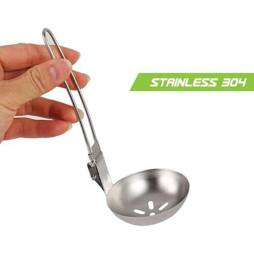 Outdoor Foldable Spoon Stainless Steel Soup Ladle Slotted Spoon With Folding Handle Hot Pot Soup Spoon For Camping Hiking