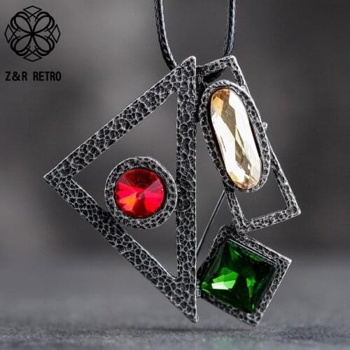 Vintage Long Necklace Jewelry For Women Pendants Colorful Crystal Beads Rope Chain Accessories Zinc Alloy Fashion Wholesale 2020