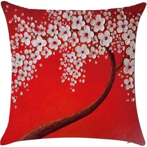 Vintage oil Flower painting Pillow Case Mural Yellow Red Tree Cherry Blossom Cushion Cover Throw Pillow Cover 45x45cm pillowcase