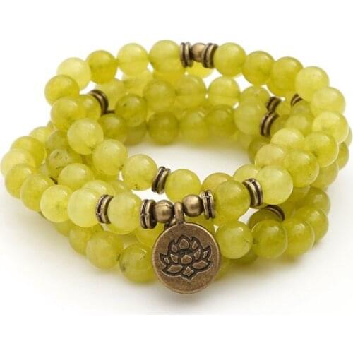 Yellow 108 beads 8mm elastic adjustable Lotus life tree Buddha OM eye Chakra Reiki agate Onyx Yoga Bracelet necklace uik4