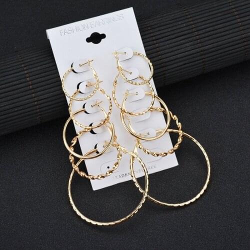 Modyle 2019 New 5 Pairs/set Vintage Dangle Big Circle Earrings Women Steampunk Ear Clip