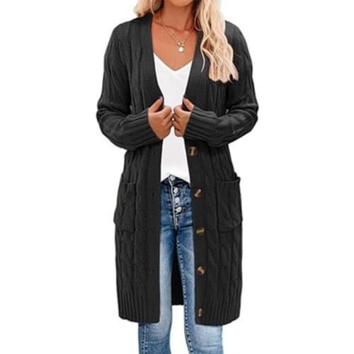 2021 Thick Winter Women Long Cardigan Pocket Top Loose Button Knit Casual Coat Fashion Russia School Girl Warm Soft Teen Sweater