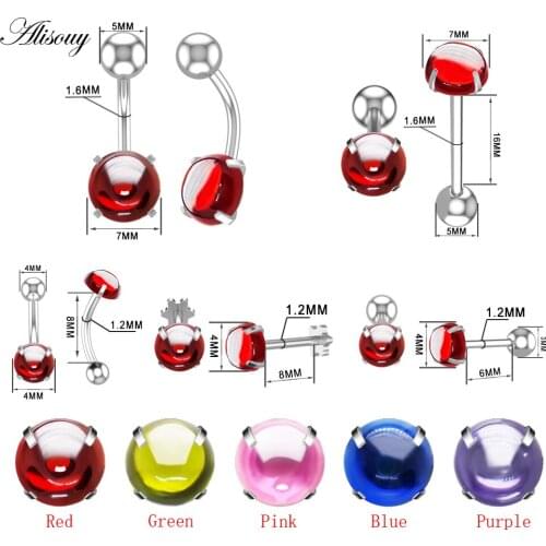 Alisouy 1pc Surgical Steel Belly Button Rings Tongue Eyebrow Labret Lip Piercing Red Zircon Women Earring Ombligo Body Jewelry