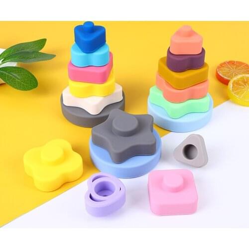 6PCS Baby Stacking Silicone Children Nesting Toy Soft Touching Blocks Ring Cubes Newborn Sensory 3D Toy Early Learning Product