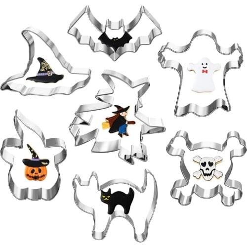 7PCS Halloween Cookie Mold Stainless Steel Cookie Cutter Set for handmade DIY biscuits fruit and vegetable cutting