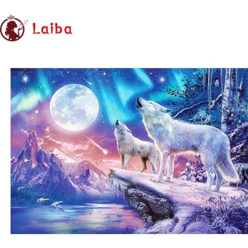 DIY Diamond Painting Abstract animal art, snow wolf moon Diamond Mosaic Full Drill Square Embroidery Cross Stitch Handmade Hobby