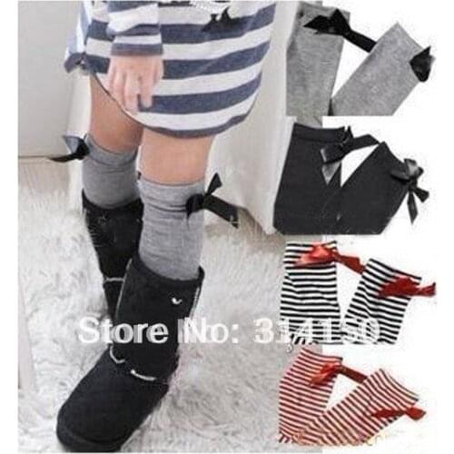 FREE SHIPPING--20pc/lot B2W2 Baby Girls' Knee High Pure Cotton Socks With Bowknot Stripe Princess Socks