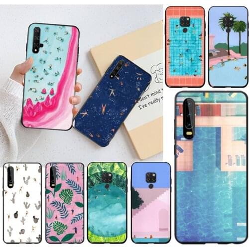 Funny summer sky swimming pool Soft black Phone Case for Huawei P40 P30 P20 lite Pro Mate 20 Pro P Smart 2019 prime